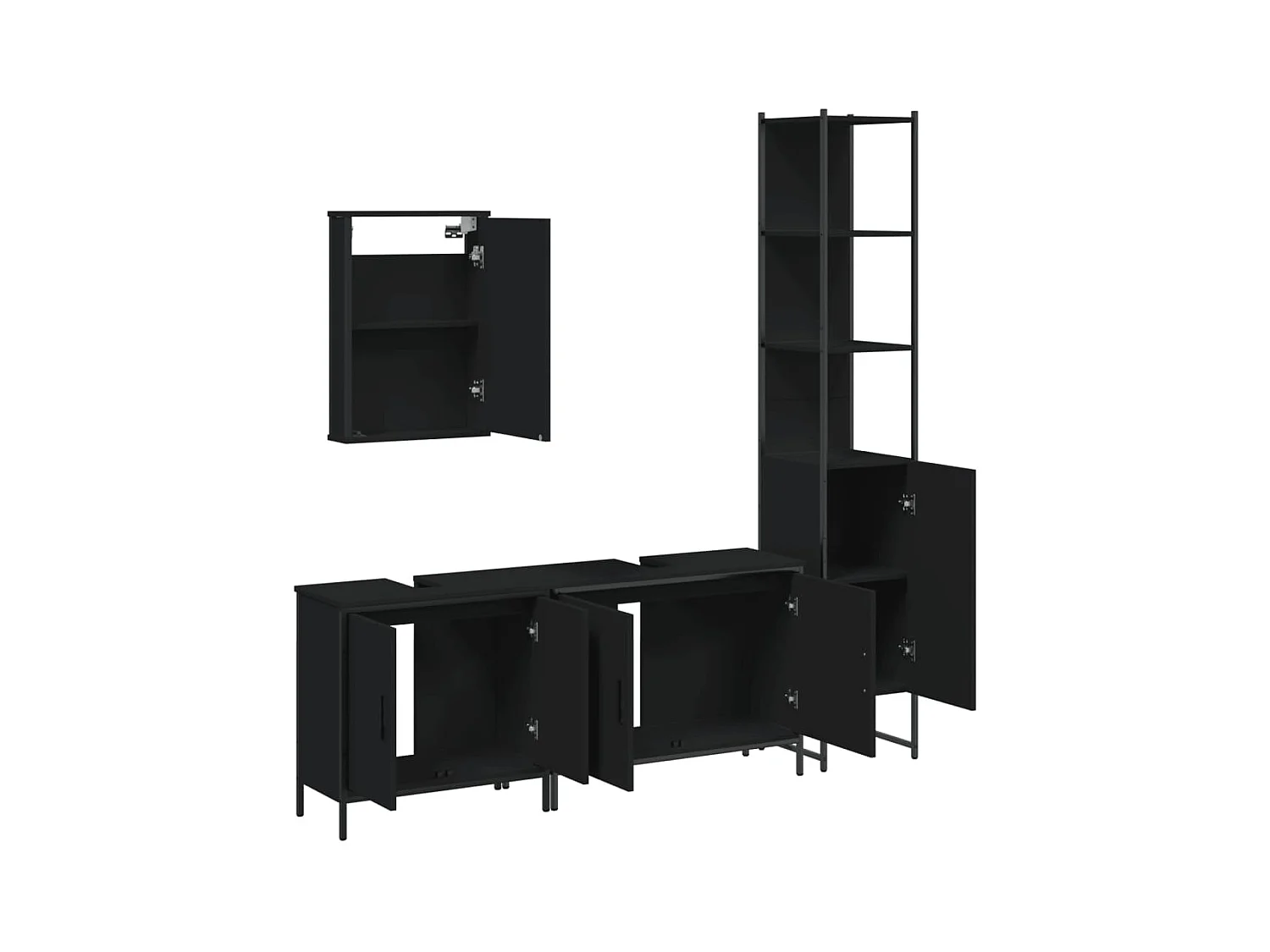 Set di mobili da bagno in legno ingegnerizzato nero da 4 pezzi