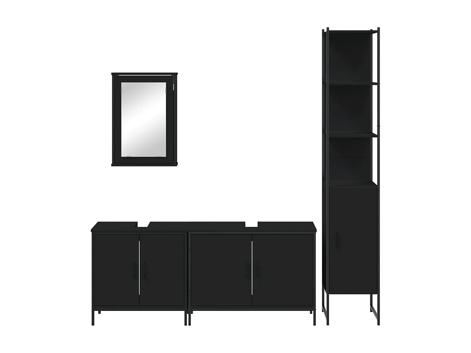 Set di mobili da bagno in legno ingegnerizzato nero da 4 pezzi