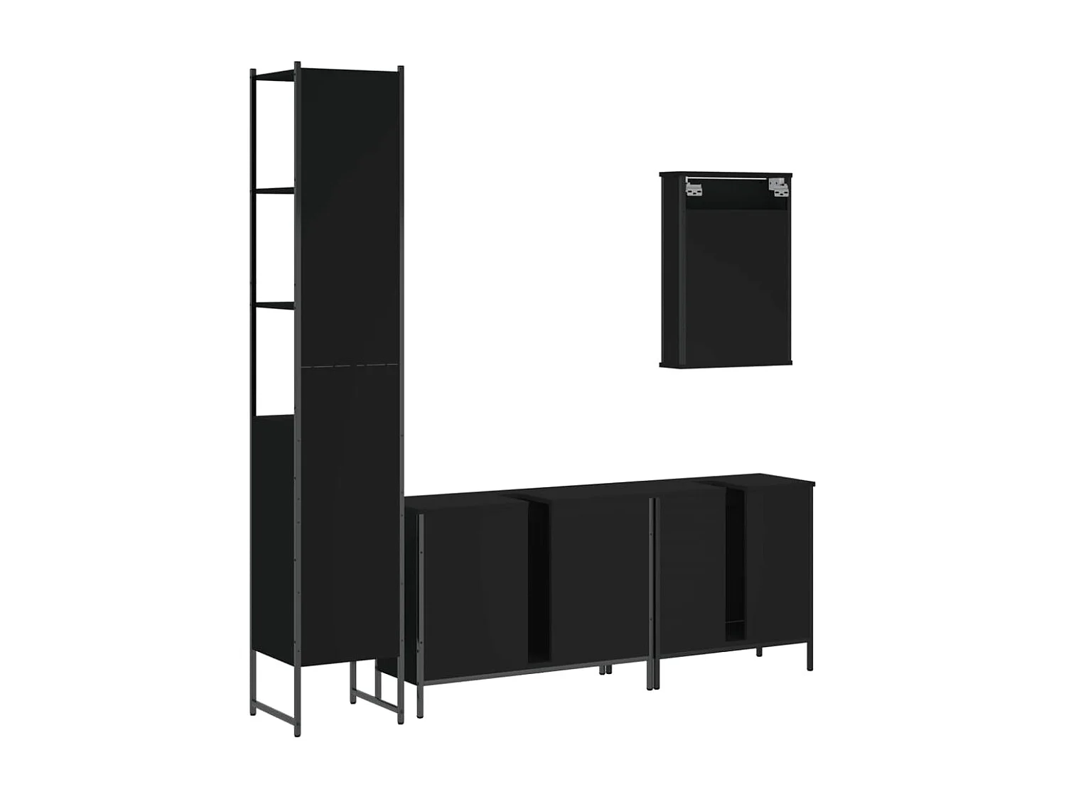 Set di mobili da bagno in legno ingegnerizzato nero da 4 pezzi