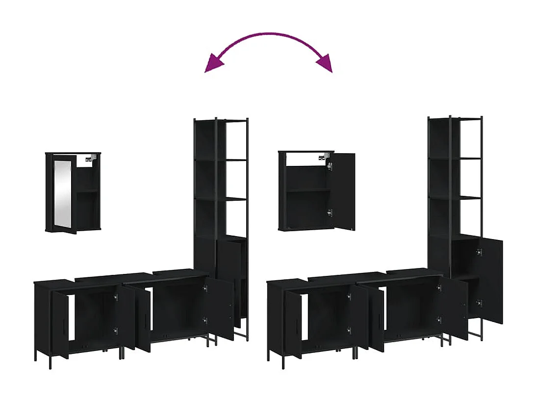 Set di mobili da bagno in legno ingegnerizzato nero da 4 pezzi