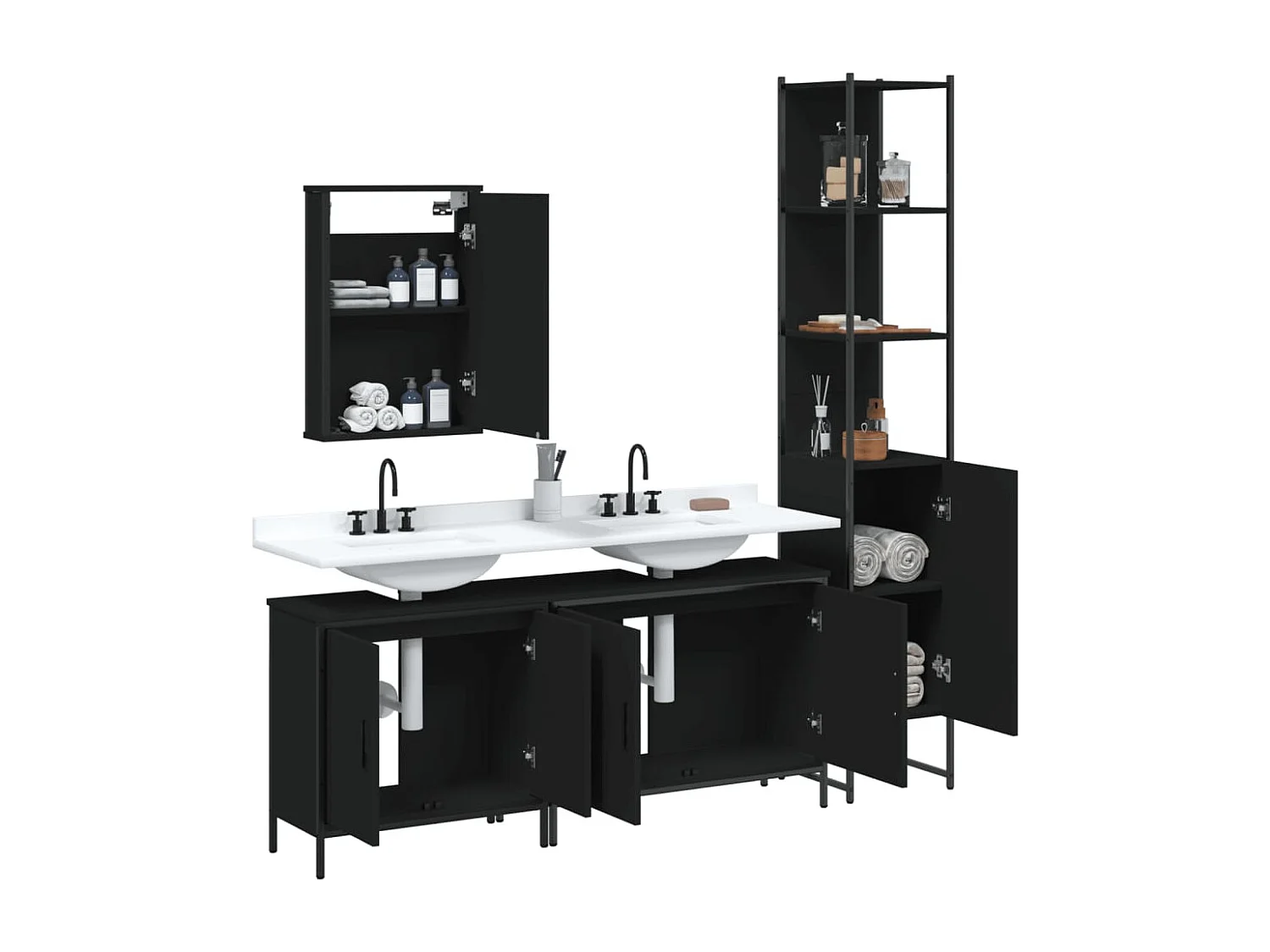 4-delige badkamermeubelset zwart bewerkt hout