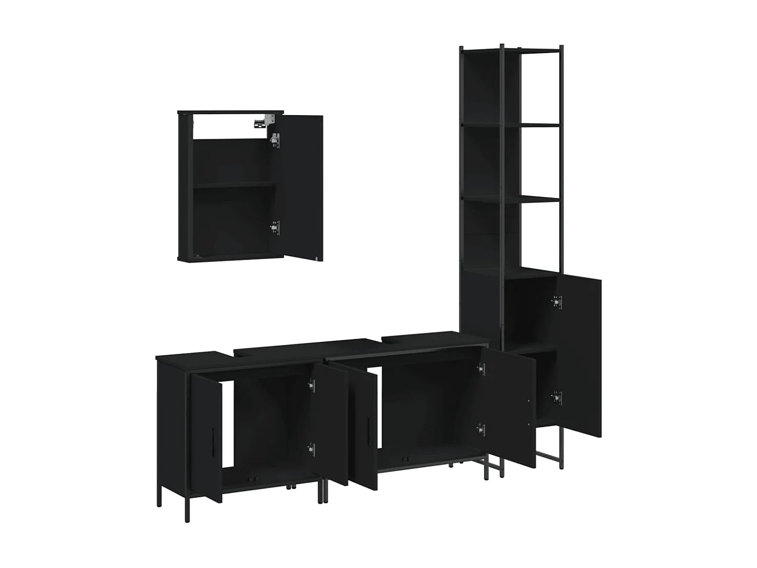 4-delige badkamermeubelset zwart bewerkt hout