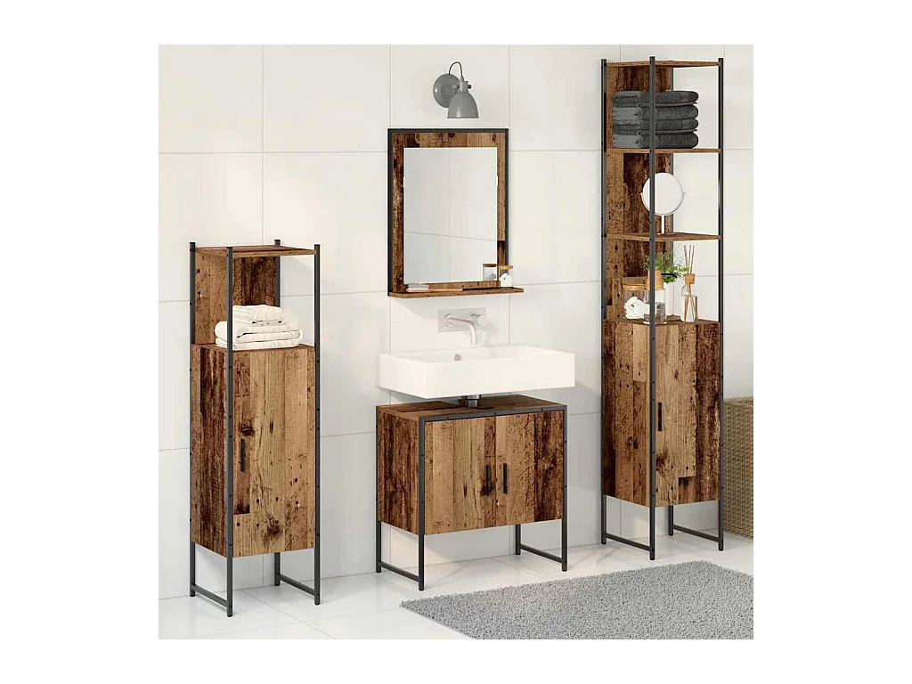 Conjunto de muebles de baño con puerta 4 piezas marrón