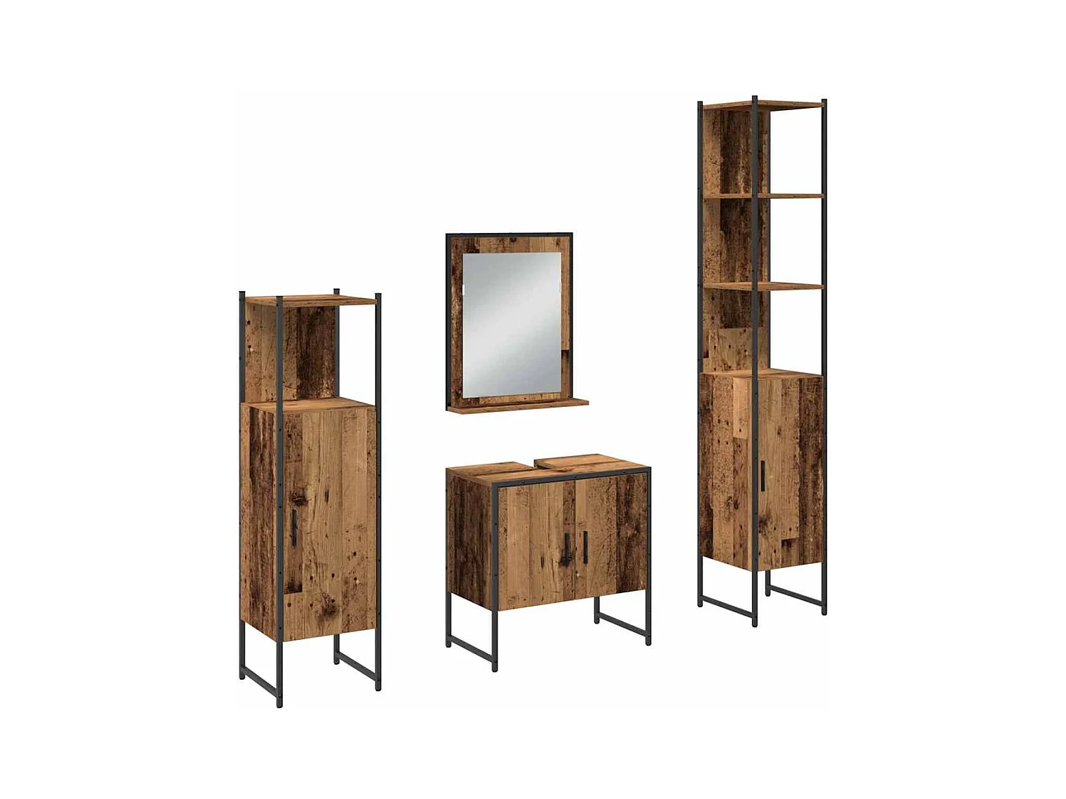 Conjunto de muebles de baño con puerta 4 piezas marrón