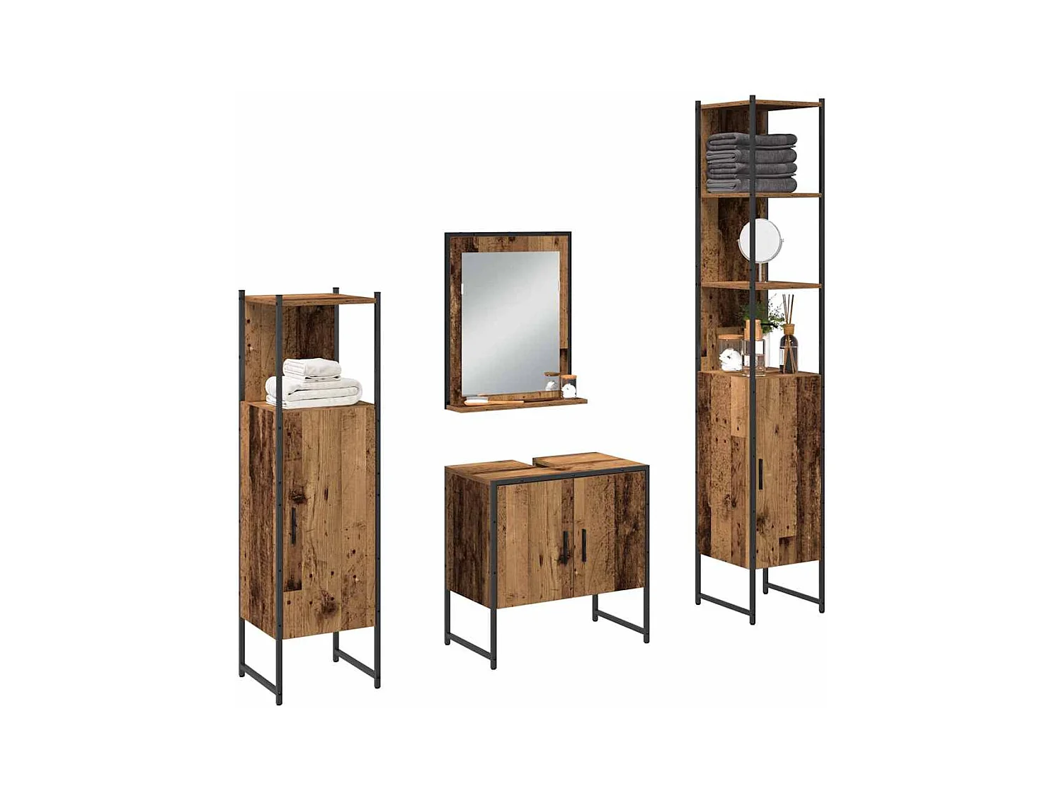 Conjunto de muebles de baño con puerta 4 piezas marrón