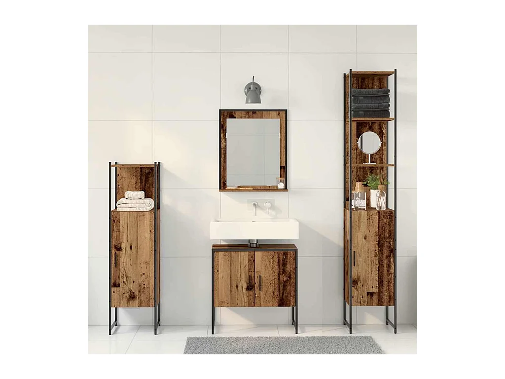 Conjunto de muebles de baño con puerta 4 piezas marrón
