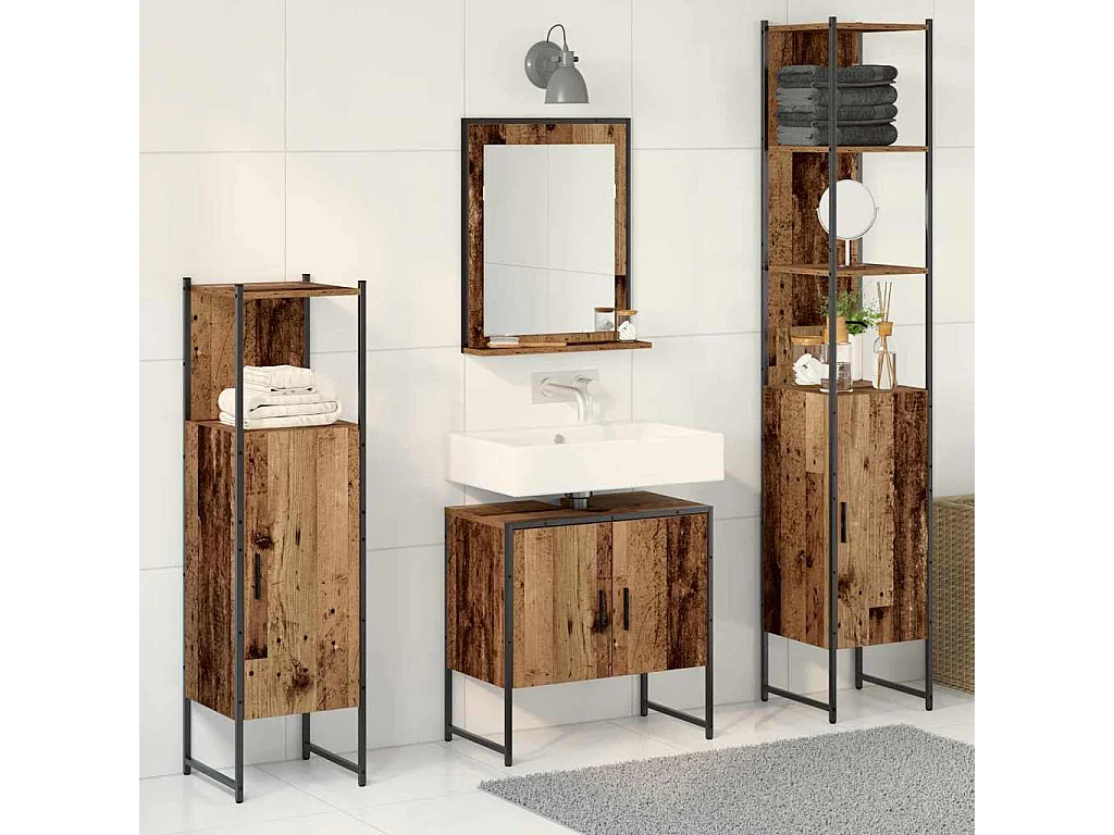 Ensemble de mobilier de salle de bain avec porte 4 pcs Marron