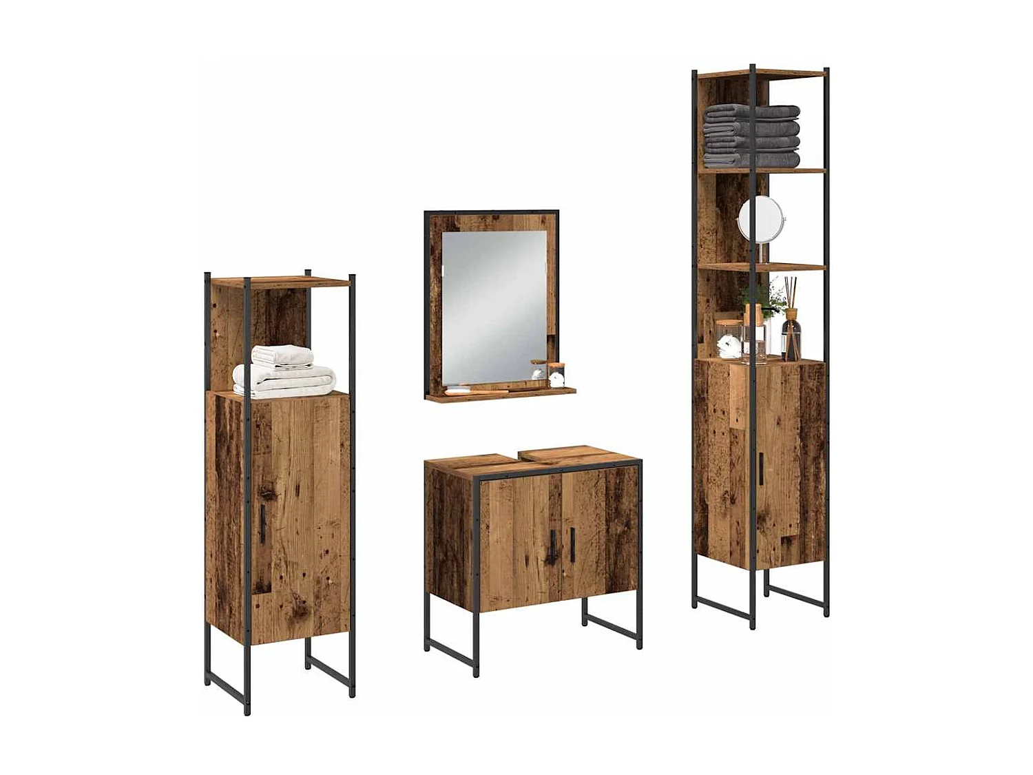 Ensemble de mobilier de salle de bain avec porte 4 pcs Marron