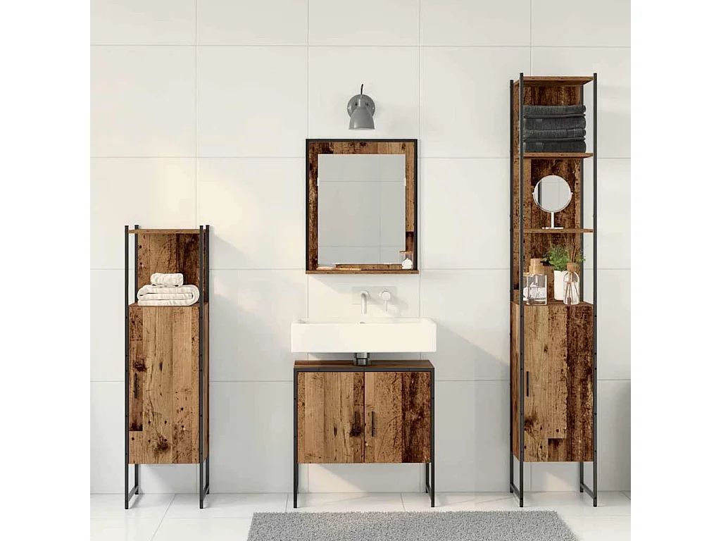 Ensemble de mobilier de salle de bain avec porte 4 pcs Marron