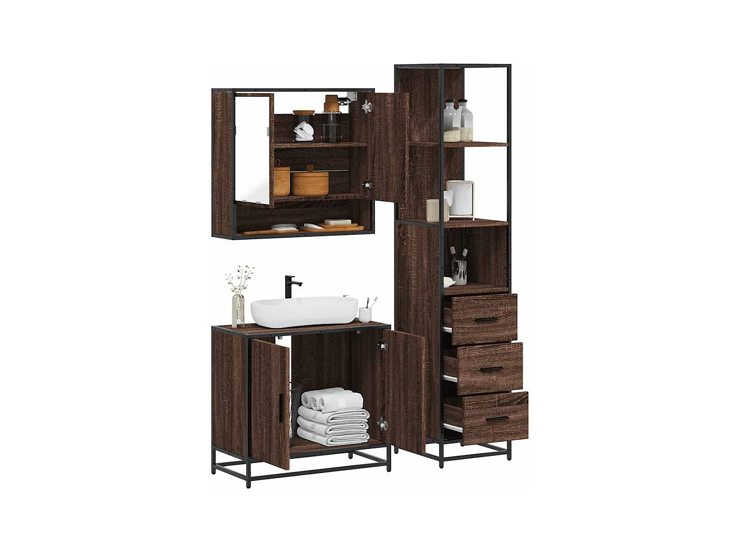 Ensemble de meubles de salle de bain 3 pcs Chêne marron
