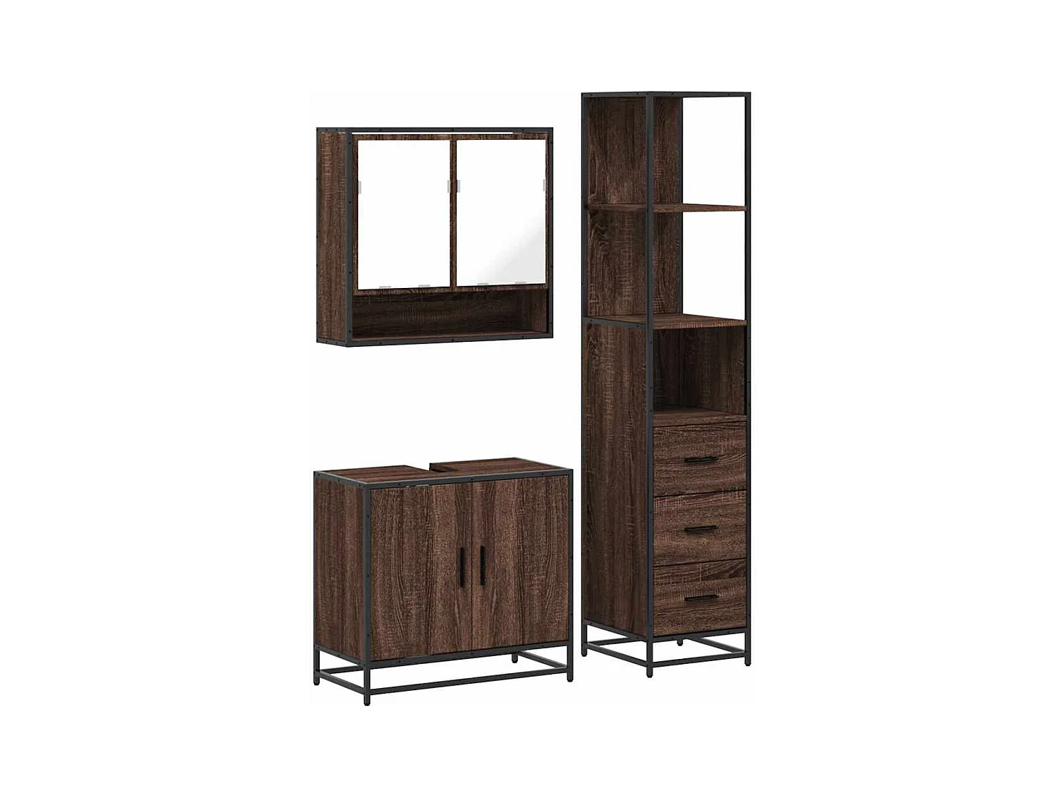 Ensemble de meubles de salle de bain 3 pcs Chêne marron