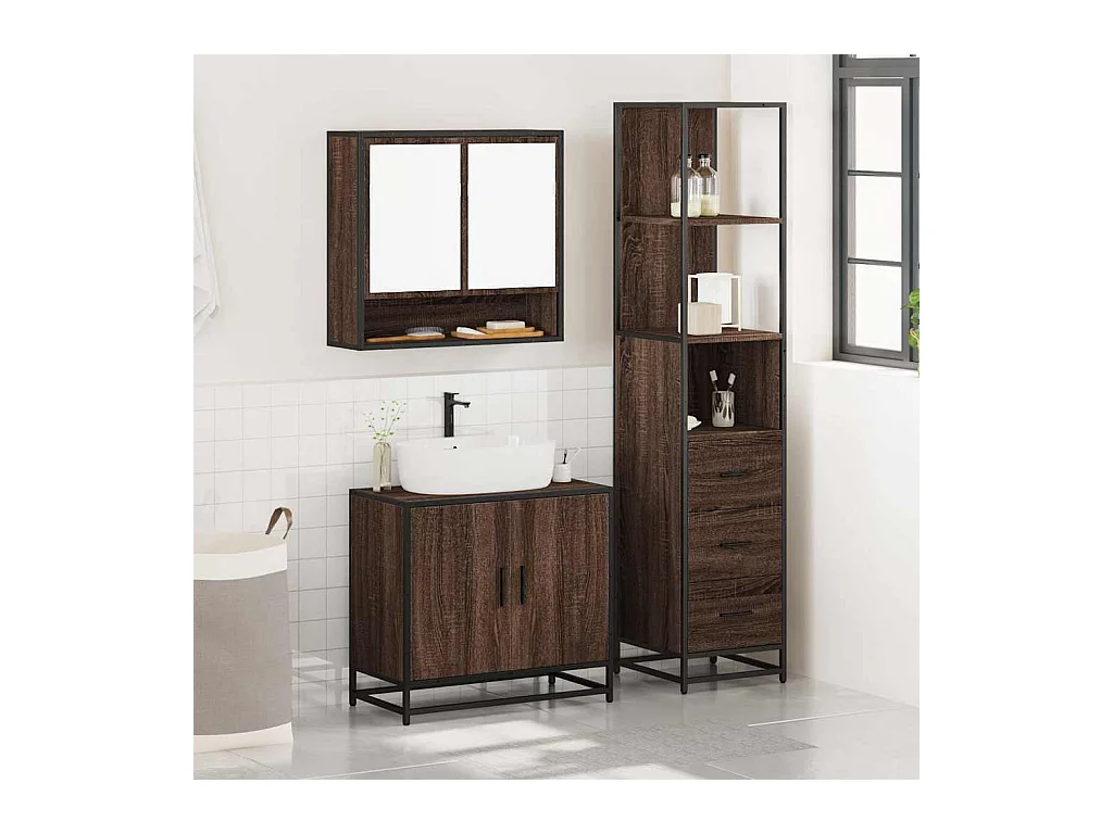 Ensemble de meubles de salle de bain 3 pcs Chêne marron