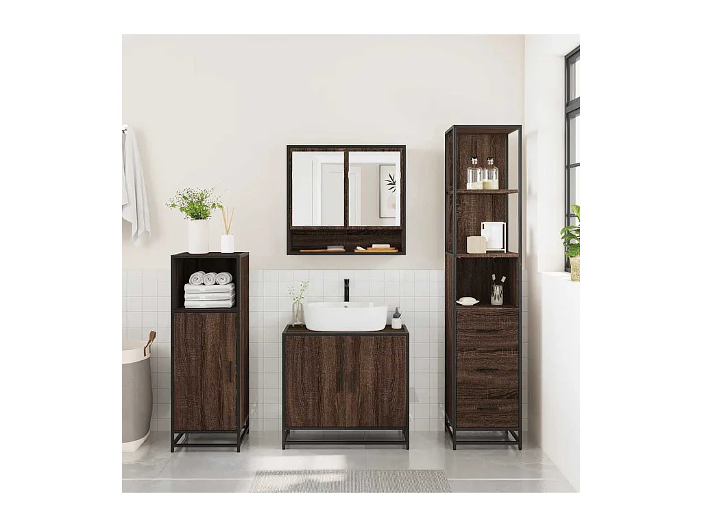 Ensemble de meubles de salle de bain 3 pcs Chêne marron