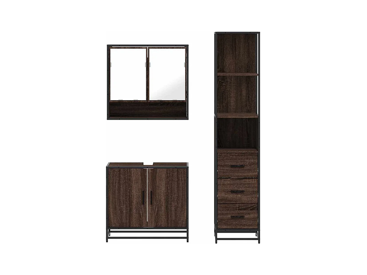 Ensemble de meubles de salle de bain 3 pcs Chêne marron
