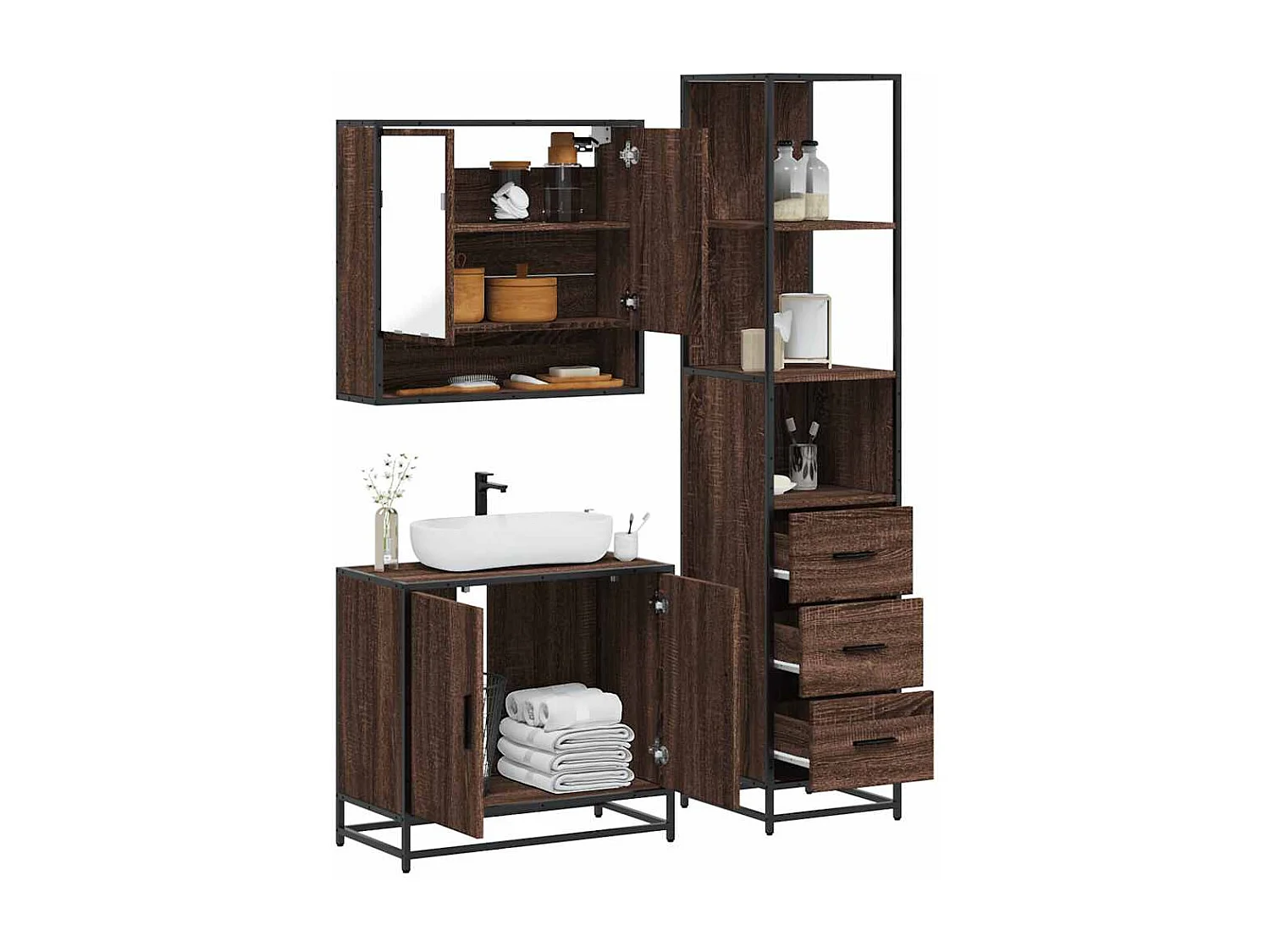 Ensemble de meubles de salle de bain 3 pcs Chêne marron
