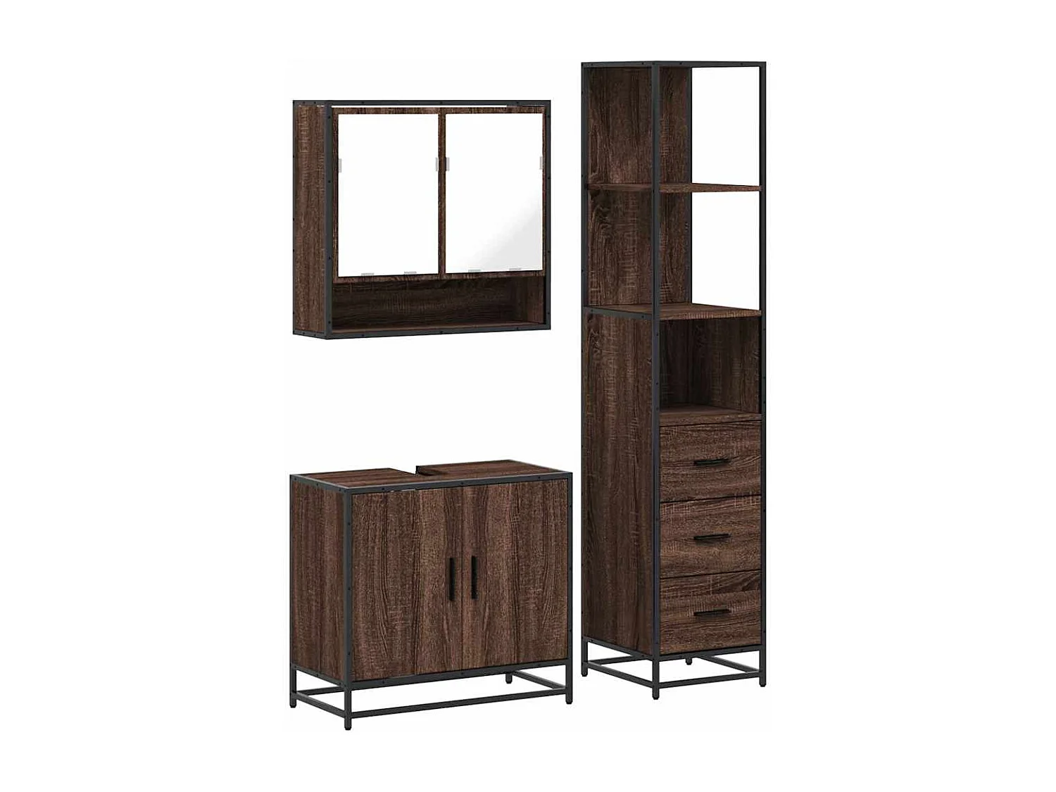 Ensemble de meubles de salle de bain 3 pcs Chêne marron