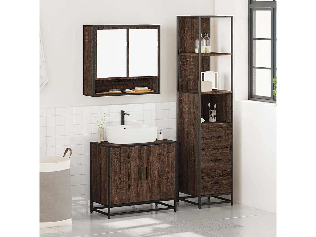 Ensemble de meubles de salle de bain 3 pcs Chêne marron
