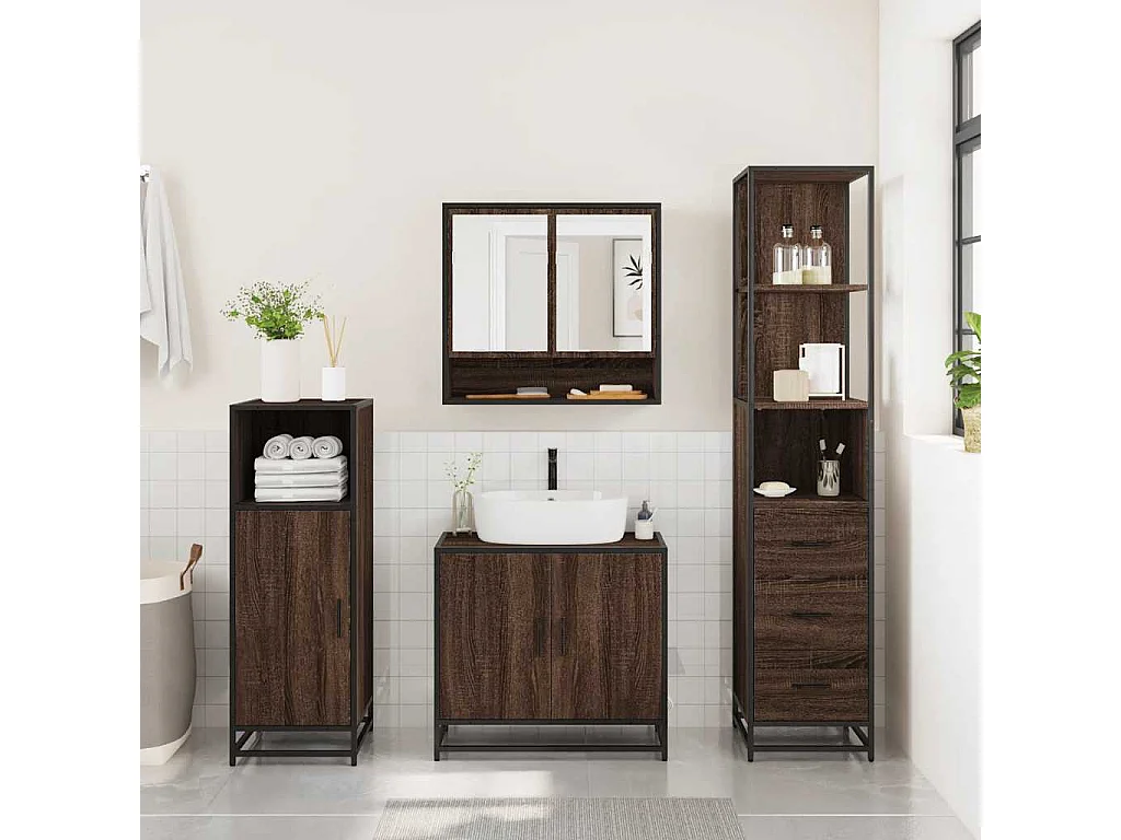 Ensemble de meubles de salle de bain 3 pcs Chêne marron