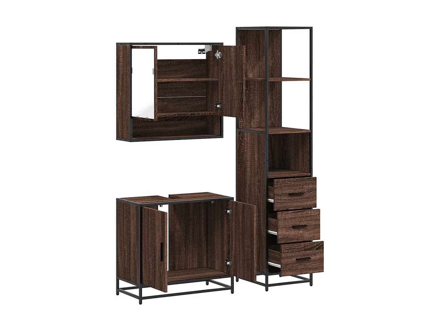 Ensemble de meubles de salle de bain 3 pcs Chêne marron