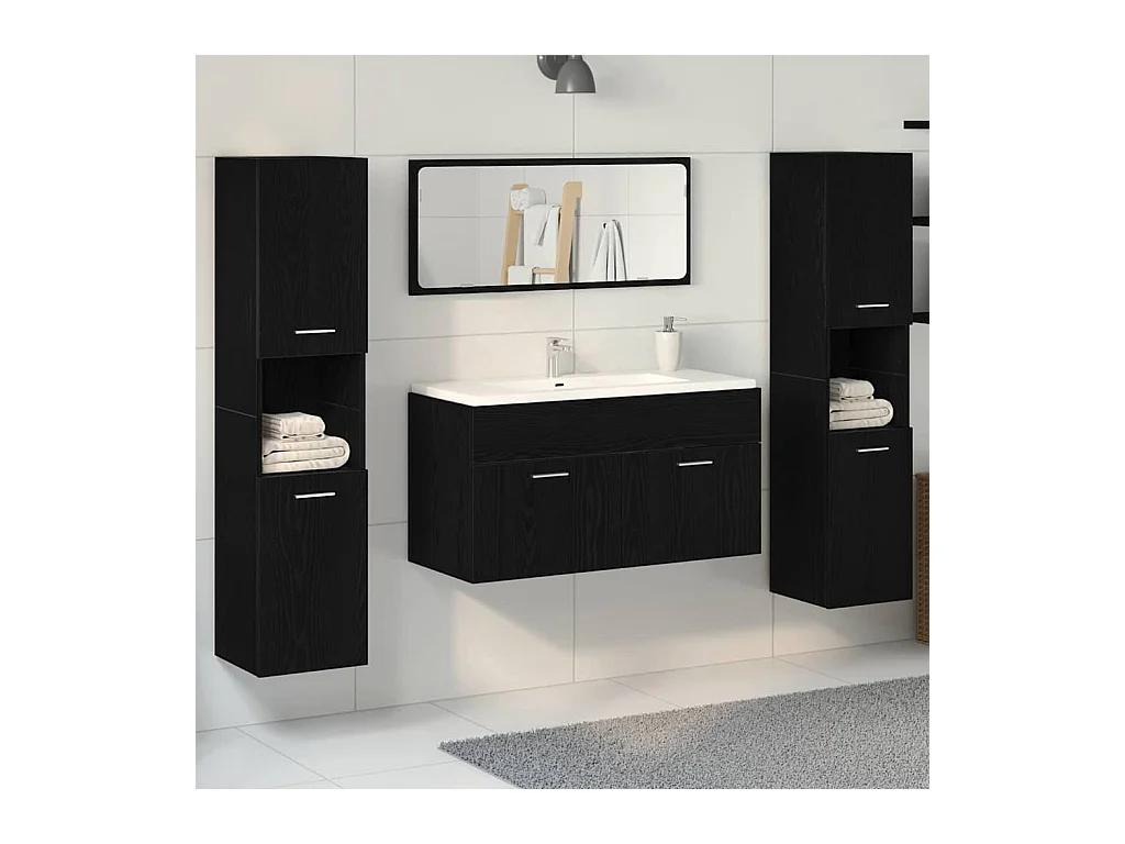 4-delige badkamermeubelset Zwart Eiken