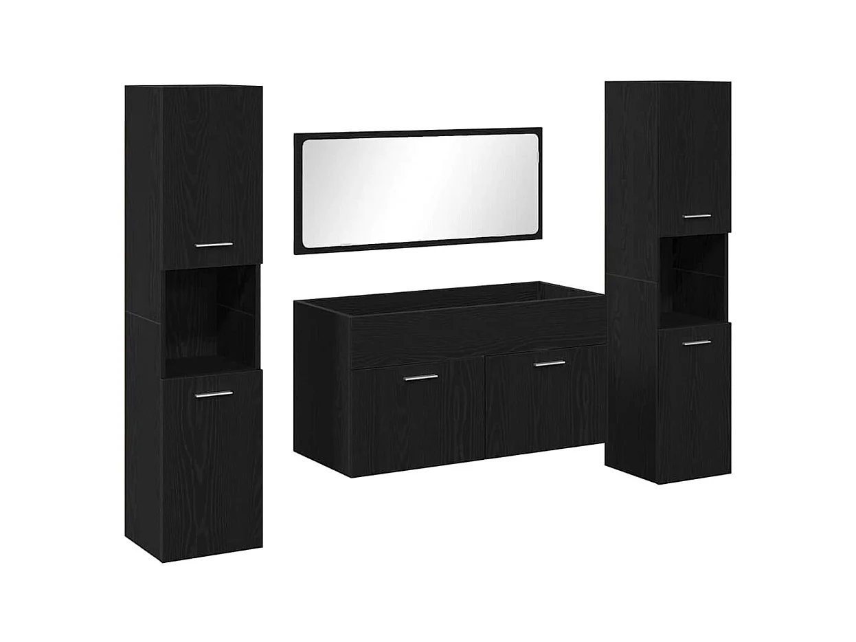 4-delige badkamermeubelset Zwart Eiken