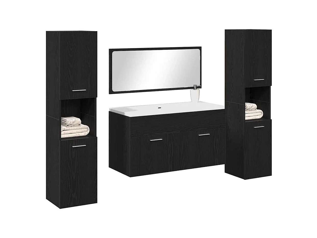 4-delige badkamermeubelset Zwart Eiken