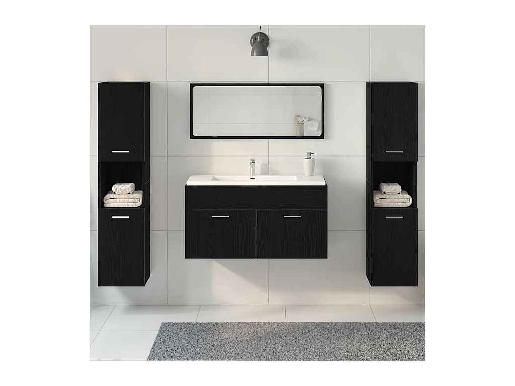 4-delige badkamermeubelset Zwart Eiken