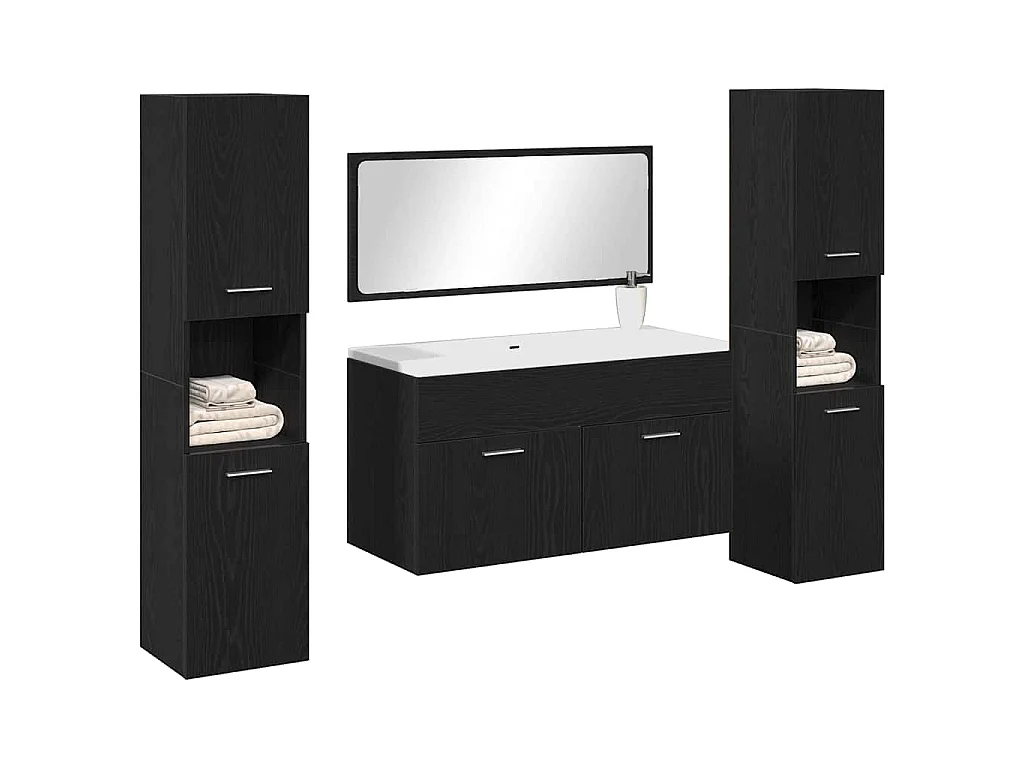 4-teiliges Badmöbel-Set Schwarze Eiche