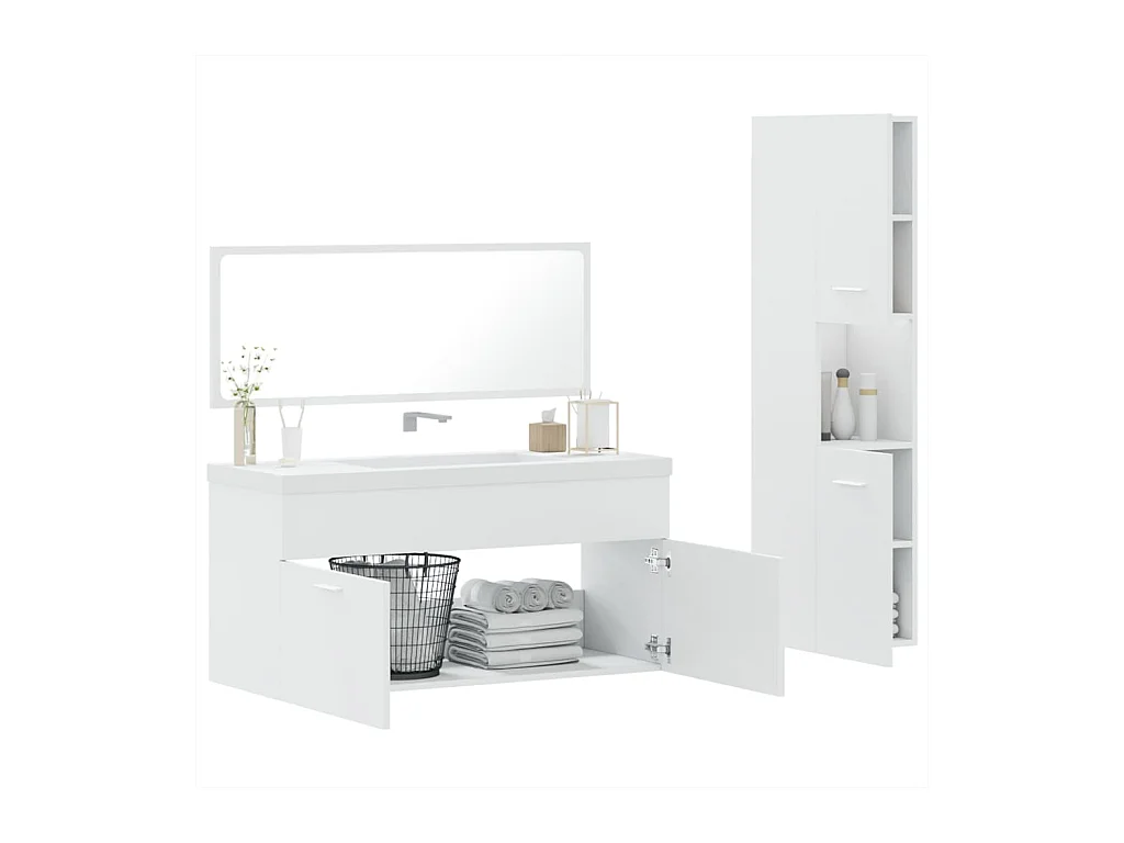 3-delige badkamermeubelset wit bewerkt hout