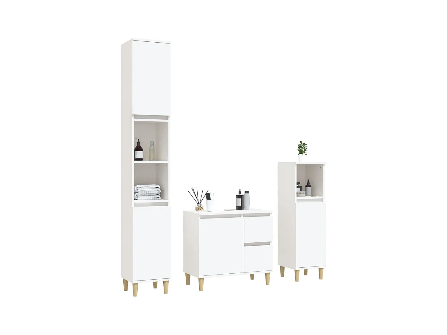 Ensemble d'armoires salle de bain 3 pcs blanc bois d'ingénierie