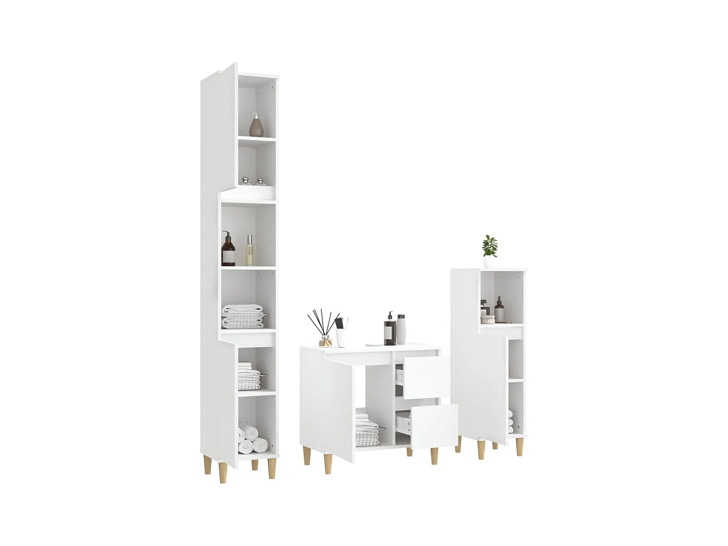 Ensemble d'armoires salle de bain 3 pcs blanc bois d'ingénierie