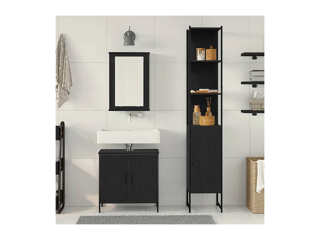 Set di mobili da bagno con mensola 3 pezzi nero