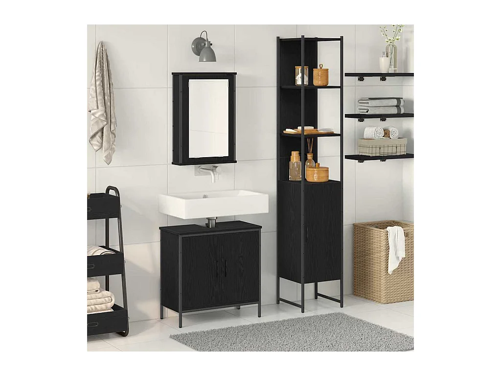 Ensemble de mobilier de salle de bain avec étagère 3 pcs Noir
