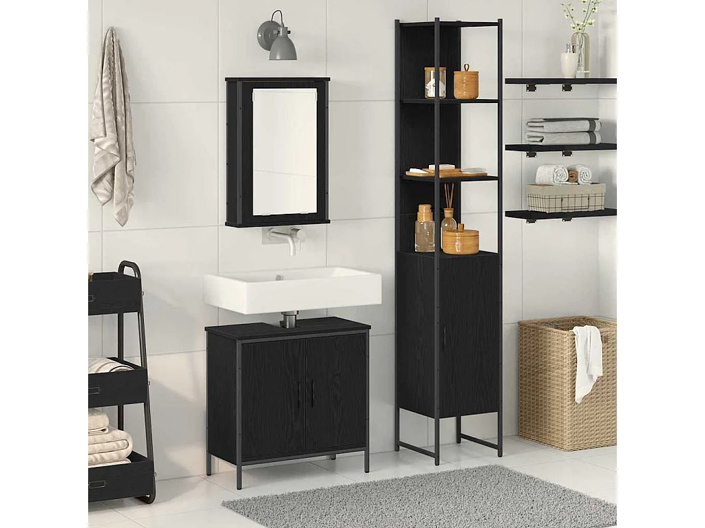 Ensemble de mobilier de salle de bain avec étagère 3 pcs Noir