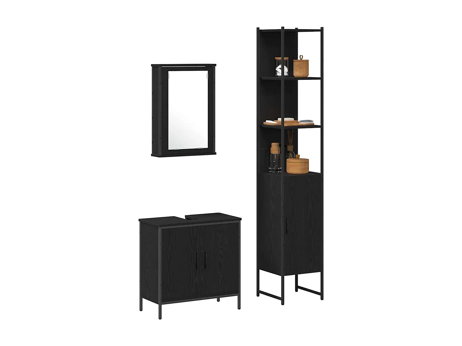 Ensemble de mobilier de salle de bain avec étagère 3 pcs Noir