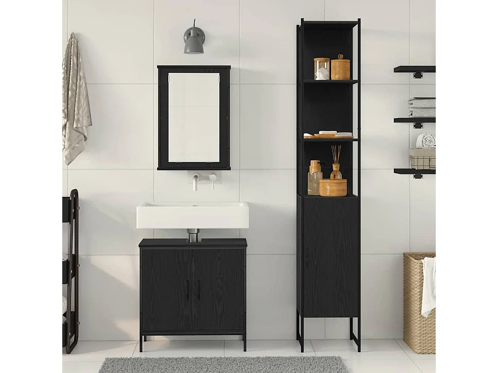 Ensemble de mobilier de salle de bain avec étagère 3 pcs Noir