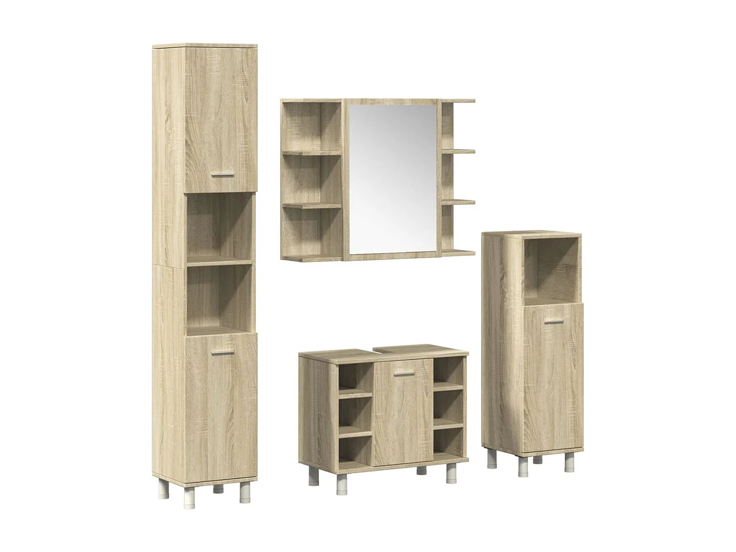 Set di mobili da bagno 4 pezzi in rovere Sonoma