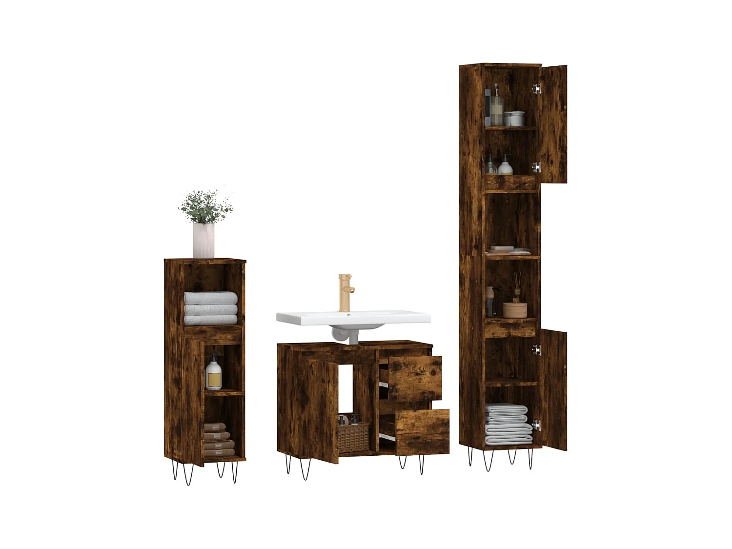 Ensemble de meubles de salle de bain 3 pcs Chêne fumé