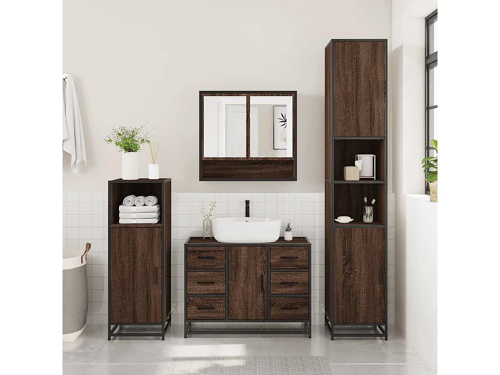 Ensemble de meubles de salle de bain 4 pcs chêne marron