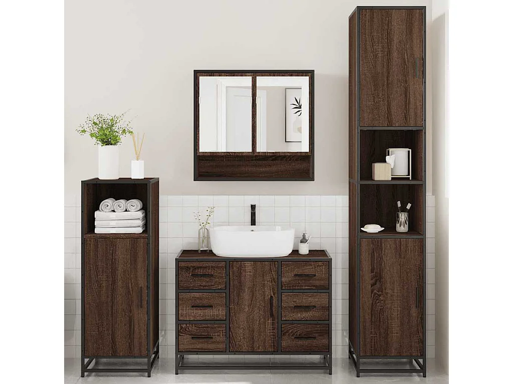 Ensemble de meubles de salle de bain 4 pcs chêne marron
