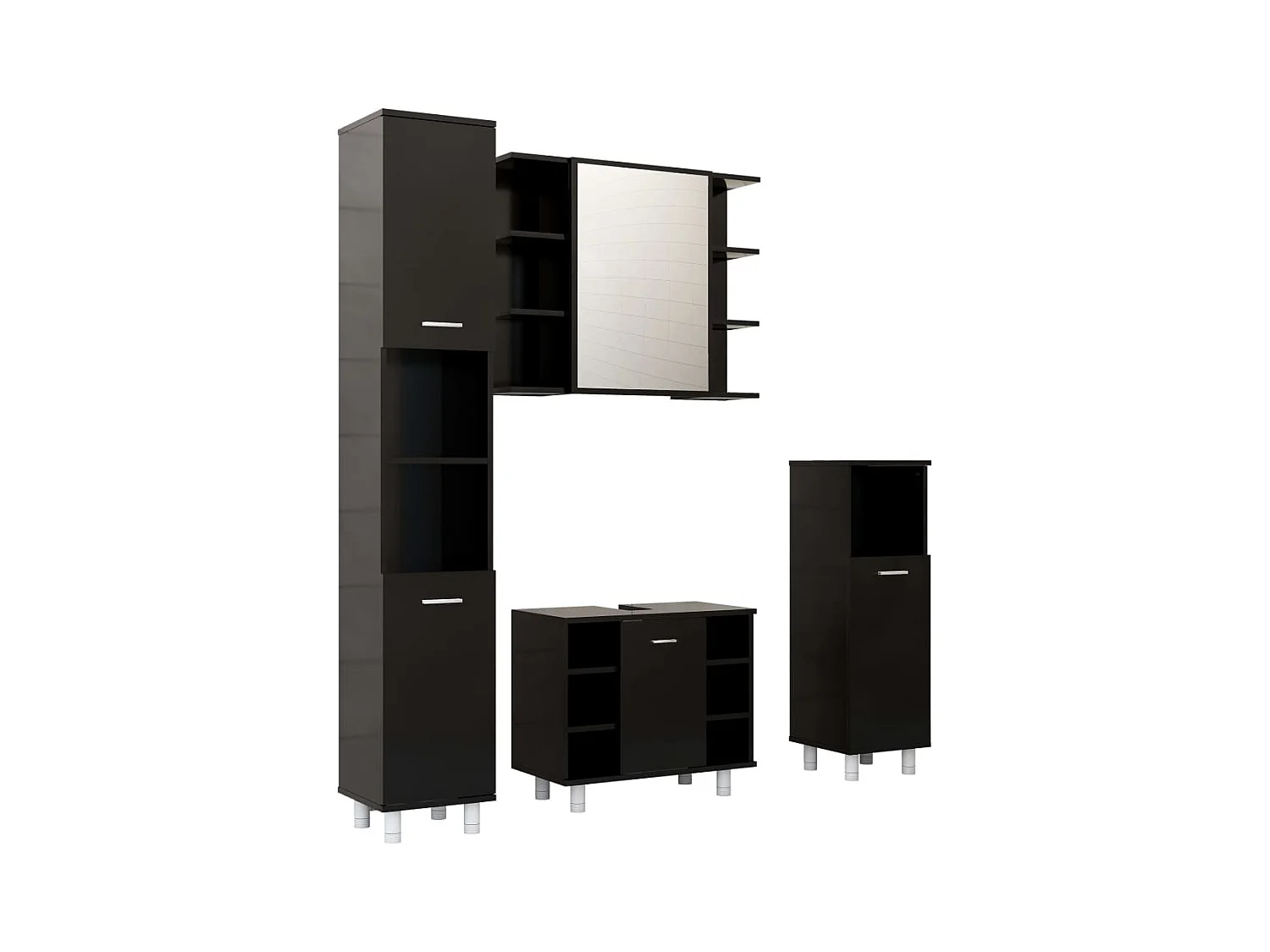 4-delige badkamermeubelset Zwarte Spaanplaat