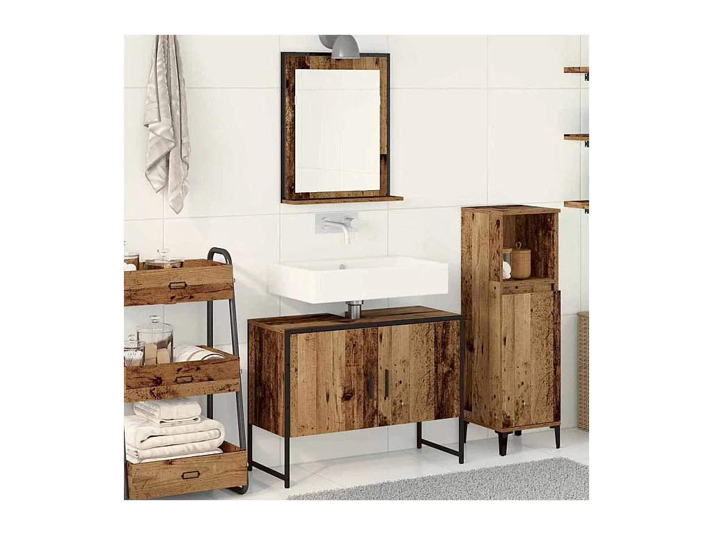 Ensemble de mobilier de salle de bain avec porte 2 pcs Marron