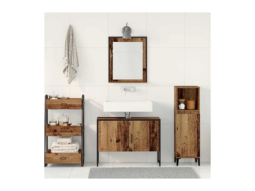 Ensemble de mobilier de salle de bain avec porte 2 pcs Marron
