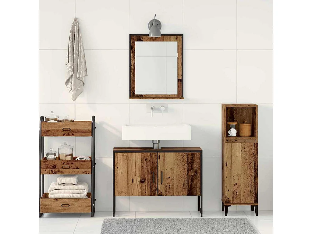 Ensemble de mobilier de salle de bain avec porte 2 pcs Marron