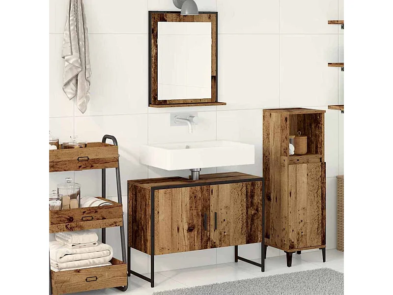 Set di mobili da bagno con anta 2 pezzi Marrone