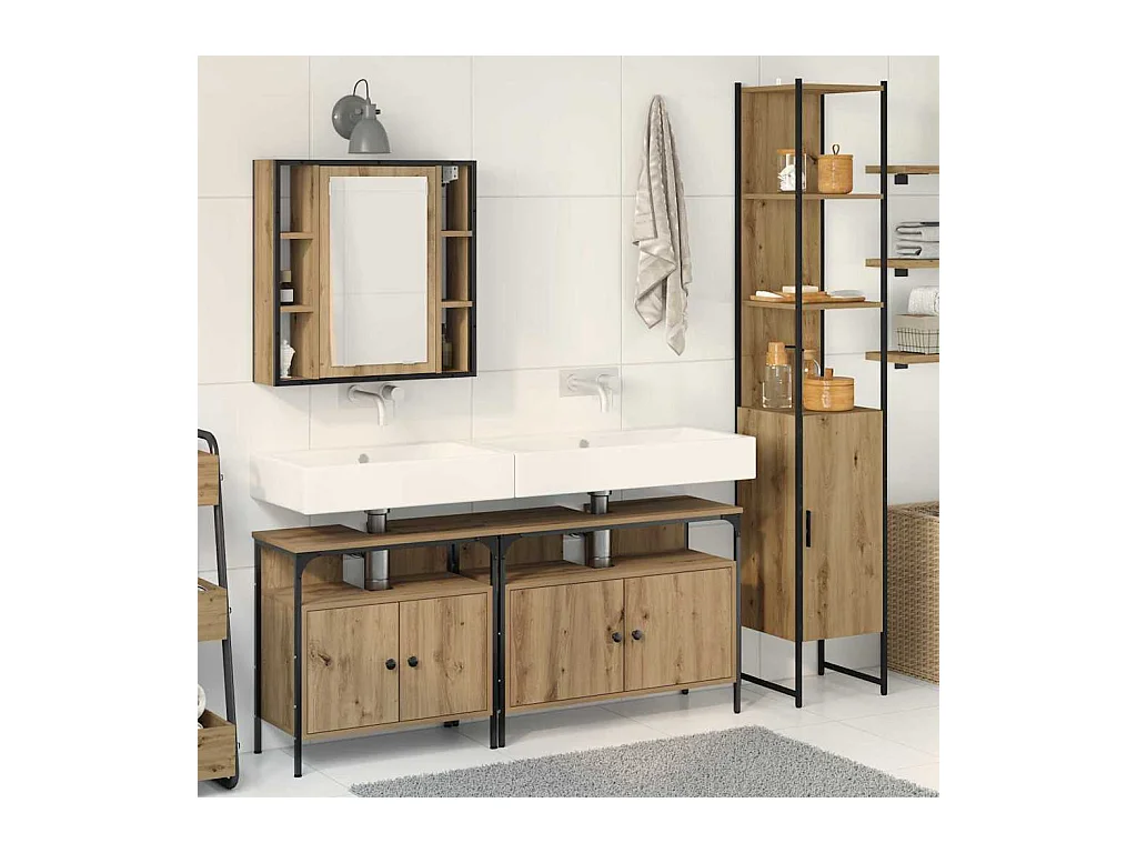 Set di mobili da bagno 4 pezzi in rovere lavorato a mano