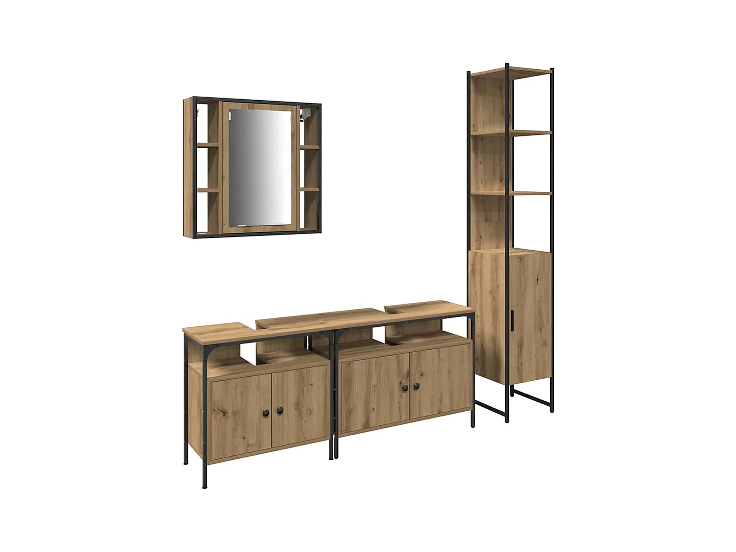 Set di mobili da bagno 4 pezzi in rovere lavorato a mano