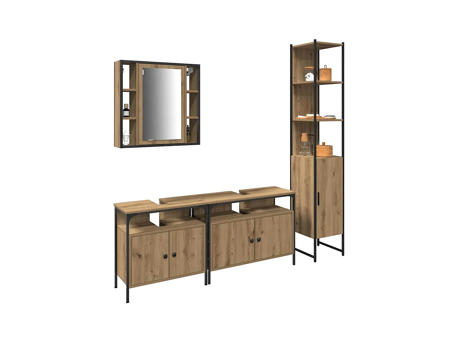 Set di mobili da bagno 4 pezzi in rovere lavorato a mano