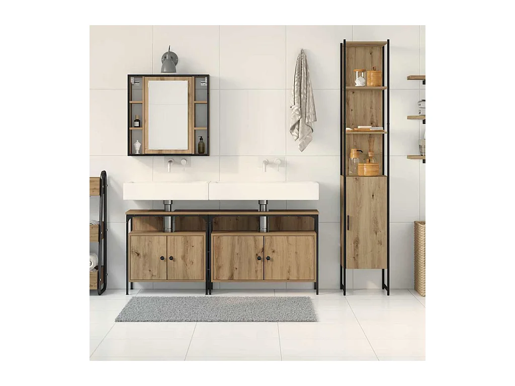 Set di mobili da bagno 4 pezzi in rovere lavorato a mano