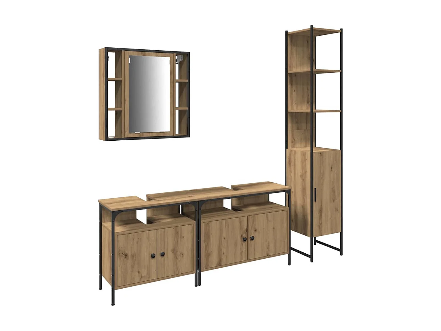 Conjunto de muebles de baño de 4 piezas en roble hecho a mano